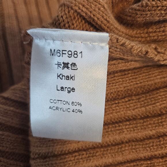 NWOT Light Brown Zipper Front Ribbed Mini Sweater Dress Sz Large - Picture 9 of 11